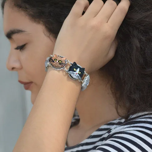 Vista 2 de Plata Gato los amantes pulsera, Animal Rescue, siamés, Persa, Esmoquin, KittyFaces, Cat JewelryPet Jewelry- Cat Lover Giftsby Sweet Romance