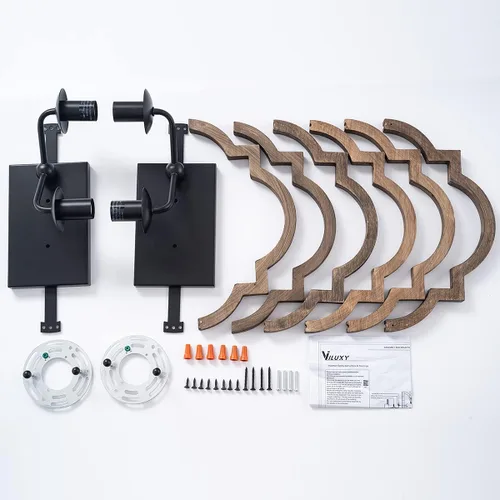 Vista 9 de VILUXY Apliques de pared de madera retro industrial, lámpara de pared geométrica de granja, lámparas de pared negras para dormitorio, pasillo