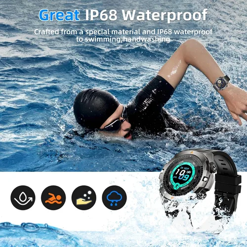 Vista 4 de Reloj inteligente militar para hombre, contestar/hacer llamadas, reloj inteligente HD de 1.46 pulgadas con oxígeno en sangre, frecuencia cardíaca