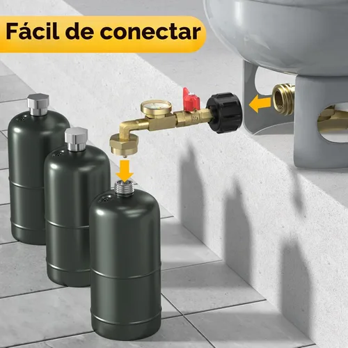 Vista 5 de Adaptador de relleno de propano mejorado para tanques de 1 libra, con válvula y manómetro, llena botellas de 1 libra desde tanque de 20 libras