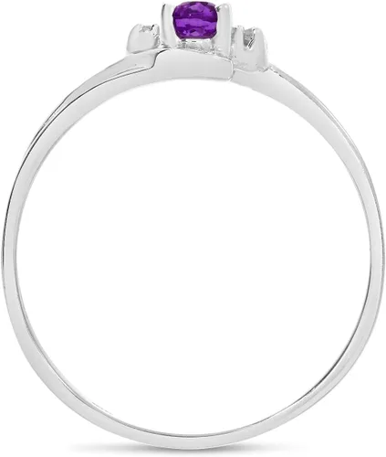 Vista 5 de Anillo de oro blanco de 10 quilates con amatista ovalada y diamantes