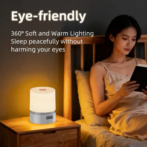 Vista 6 de Luz nocturna de guardería con reloj para niños, lámpara táctil de mesita de noche, lámpara de noche portátil para lactancia materna para bebé