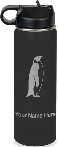 Vista 18 de LaserGram Botella de agua personalizada, pingüino, acero inoxidable de doble pared aislada al vacío con popote superior, regalo grabado