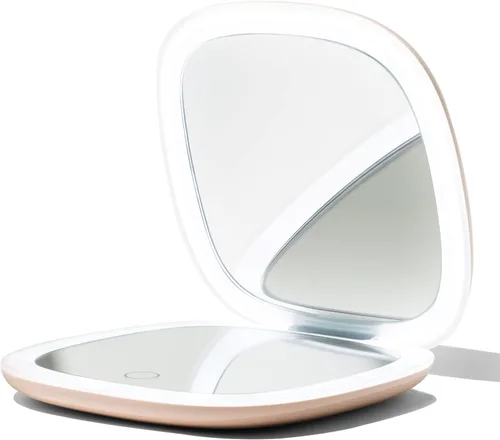 Vista 7 de Vanity Planet Moda - Espejo de maquillaje de bolsillo con luces y aumento, mini espejo de maquillaje compacto y de viaje, portátil, ajustable