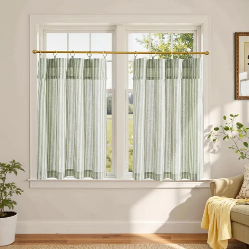 Vista 32 de Jinchan - Cortinas de lino a rayas para cocina, 24 pulgadas, beige, 2