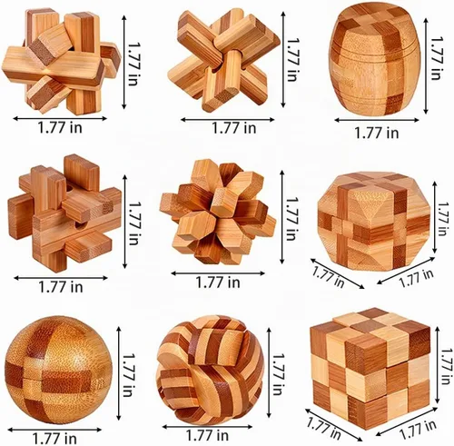 Vista 6 de Paquete de 18 Rompecabezas de Madera para el Cerebro Juguetes para Aliviar el Estrés Rompecabezas de Rebaba de Madera Rompecabezas para el Cerebro