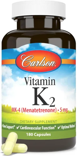 Vista 5 de Carlson - Vitamina K2 MK-4 (Menatetrenona), 5 mg, Suplemento de Vitamina K, Soporte Óseo, Vitamina K2, Sin Soja, Vitamina K-2, 180 Cápsulas