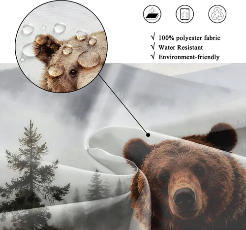 Vista 4 de Riyidecor Funny Brown Bear Shower Curtain for Bathroom Decor 60Wx72H Rustic Wooden Board Plank Animal Humorous Farmhouse Mountain Tree Art Printed