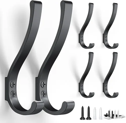 Vista 9 de BREYDROK 20 piezas de ganchos de pared de metal resistentes para abrigos, ganchos de un solo diente para colgar con 40 tornillos para toallas