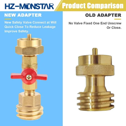 Vista 4 de Adaptador de tanque de propano de 20 lb a 1 lb con válvula para cilindro desechable desechable de 1 lb / 16.4 oz, convertir CGA600 a rosca macho