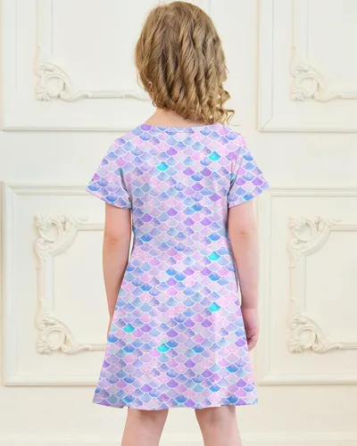 Vista 6 de Vestidos para niñas con estampado lindo, de manga corta, vestidos casuales de verano para niñas de 4 a 10 años