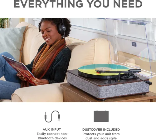 Vista 7 de ION Audio Luxe LP - Reproductor de discos de vinilo Bluetooth con altavoces, conversión USB, placa de tamaño completo, parada automática, salida