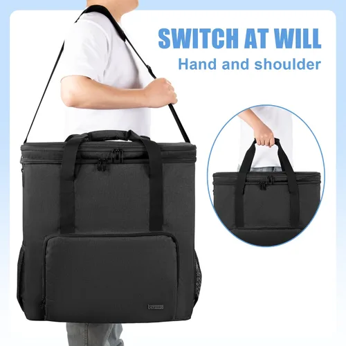 Vista 6 de CURMIO Funda de transporte de PC de doble capa, bolsa de viaje para computadora de escritorio para chasis de PC, teclado, mouse y auriculares, solo