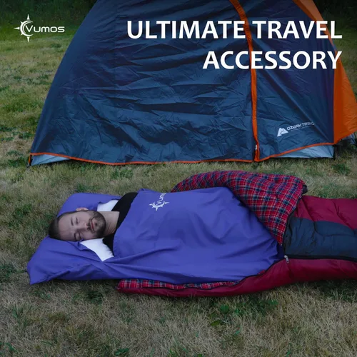 Vista 2 de Forro para saco de dormir y sábana de campamento, material similar a la seda para viajes, tiene cremallera de longitud completa