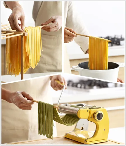 Vista 2 de Estante de secado de pasta de bambú con varita de transferencia y 12 barras, fácil de transferir para secar pasta y cocinar, diseño de suspensión