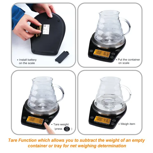 Vista 6 de ERAVSOW - Báscula de café con temporizador, básculas digitales de café de goteo manual, báscula precisa de 3 kg/0,1 g para café expreso y café por