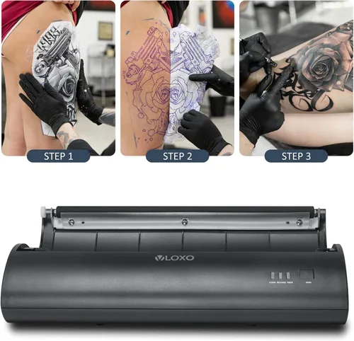 Vista 4 de VLOXO Impresora de plantillas de tatuaje inalámbrica, fotocopiadora portátil de transferencia térmica de tatuajes, impresora de tatuajes recargable