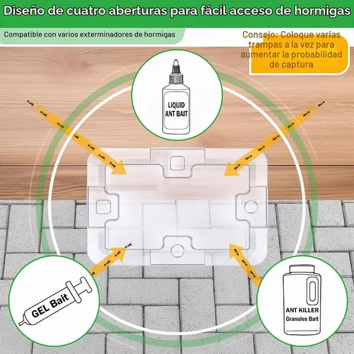 Vista 4 de 16 Set Ant Bait Stations Refillable, Indoor & Outdoor, Standard Size, Clear Bandejas vacías para cebo de hormigas, soporte reutilizable para cebo