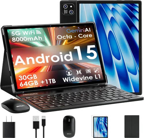 Vista 8 de Tableta 2026 con Android 15 de 10 pulgadas con teclado de 30 GB de RAM + 128 GB de ROM (expansión de 1 TB), pantalla IPS, procesador octa-core