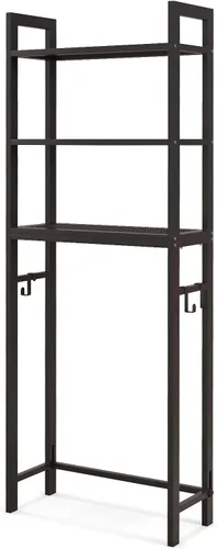 Vista 9 de LOKO Estante de almacenamiento de 3 niveles sobre el inodoro, organizador de baño con dispositivo antivuelco, 3 ganchos, soporte de metal sobre