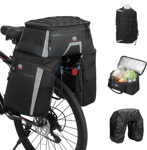 Vista 9 de KEMIMOTO Combo de alforjas de bicicleta 3 en 1, bolsa de comestibles para sillín de bicicleta con cubierta impermeable para lluvia, 52 L, gran
