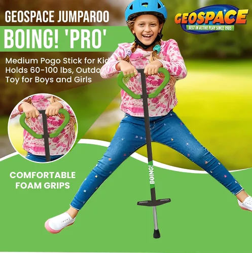 Vista 7 de Geospace Jumparoo Boing! Palo Pogo mediano 'PRO' para niños, soporta 60 a 100 libras, juguete al aire libre para niños y niñas, juego activo