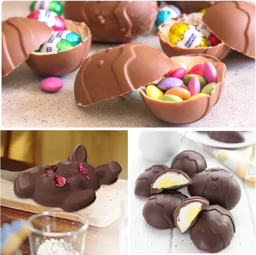 Vista 4 de Molde de conejo grande para huevos de Pascua, molde de silicona con forma de huevo de Pascua en 3D, molde de silicona para pastel de conejo de Rosa