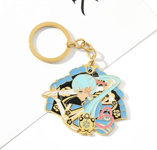 Vista 4 de rongji jewelry Genshin - Llavero de metal con diseño de personajes, lindo personaje de juego, accesorios para fanáticos del juego (Kamisato Ayaka)