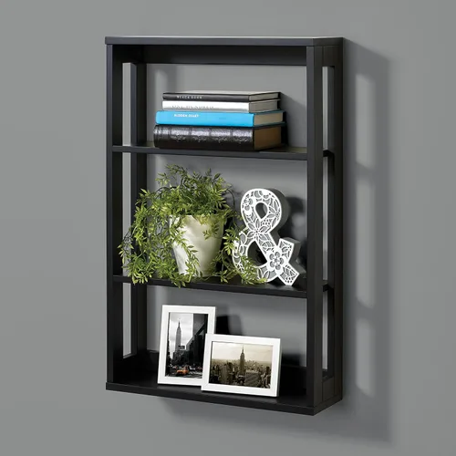 Vista 7 de Zenna Home Estante de almacenamiento montado en la pared, organizador de almacenamiento de madera que ahorra espacio con 4 estantes, unidad de Negro