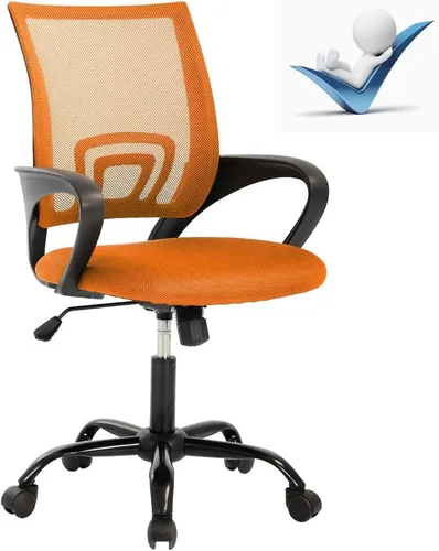 Vista 12 de Silla de oficina ergonómica de malla con respaldo medio, soporte lumbar, ajustable, giratoria, enrollable, silla de escritorio rosa con brazos