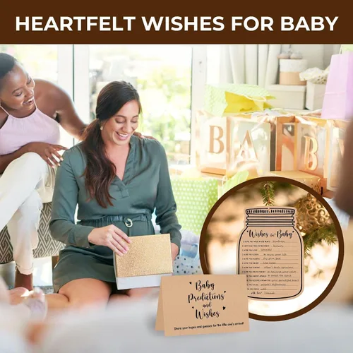 Vista 5 de WOODAMORE Tarjetas de predicción de bebé para decoraciones de baby shower, predicciones rústicas y tarjetas de consejos, deseos para tarjetas