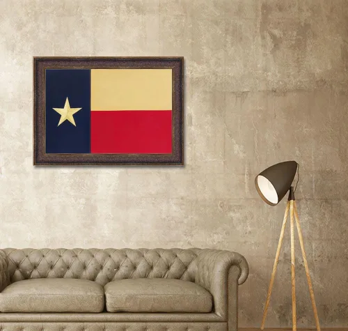 Vista 4 de R&R Marco grande de la bandera de Texas, arte de pared con marco occidental rústico real