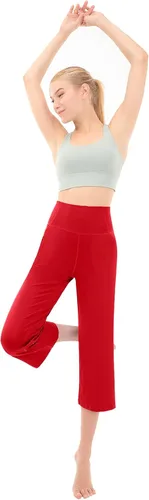 Vista 5 de Rosemmetti Pantalones capri de yoga para mujer corte de bota talla grande cintura alta pantalones de entrenamiento atlético con bolsillos