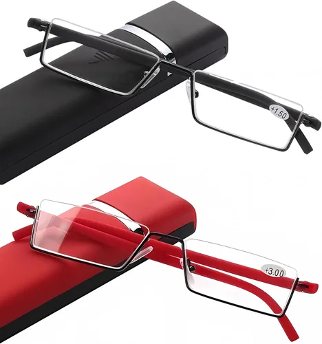 Vista 8 de Lentes de lectura de medio marco con estuche portátil, lentes de lectura delgados y ligeros para mujeres y hombres (2 pares 1.25)
