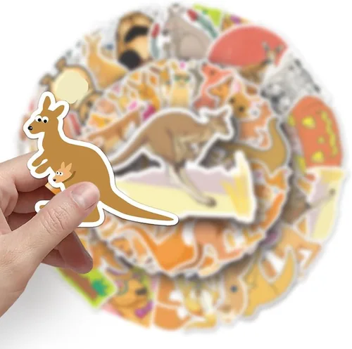 Vista 4 de Lindas calcomanías de vinilo de canguro, 50 calcomanías impermeables de animales ilustrados para portátiles, álbumes de recortes, diarios