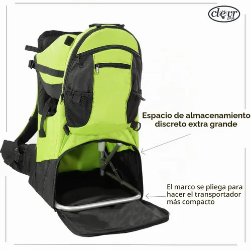 Vista 4 de ClevrPlus - Mochila portabebés para niños, con sombrilla y visera, hiking, Verde