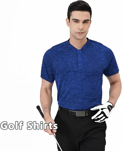 Vista 2 de Camisas de golf para hombre, ajuste seco, manga corta, sin cuello, rendimiento que absorbe la humedad