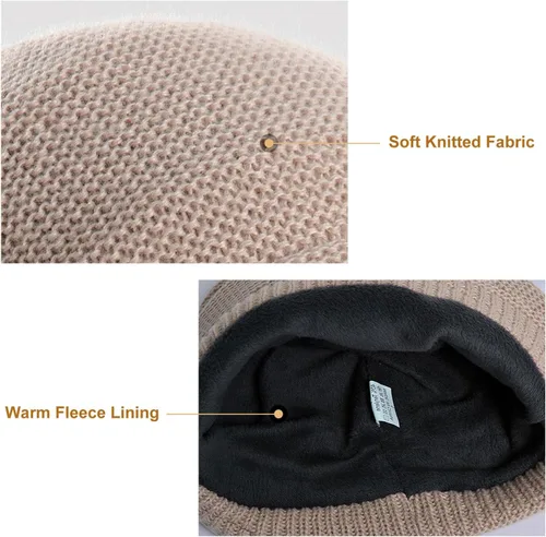 Vista 2 de Gorro de punto con forro polar para mujer, con visera y visera para invierno, para clima frío