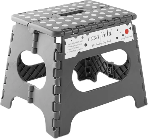 Vista 12 de Casafield Taburete plegable de 9 pulgadas con asa, negro, portátil, plegable, pequeño taburete de plástico para niños y adultos, uso en la cocina