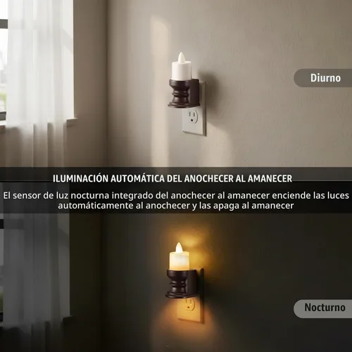 Vista 4 de Meonum - Luz nocturna de vela sin llama parpadeante enchufable, luz nocturna LED regulable con sensor de atardecer a amanecer, luz decorativa