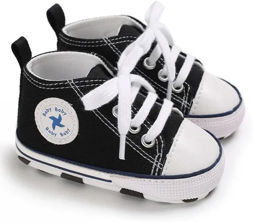 Vista 3 de Sekantrol Zapatos unisex para bebés, niñas y niños, suela suave, lona para recién nacidos, primeros pasos, zapatillas altas antideslizantes
