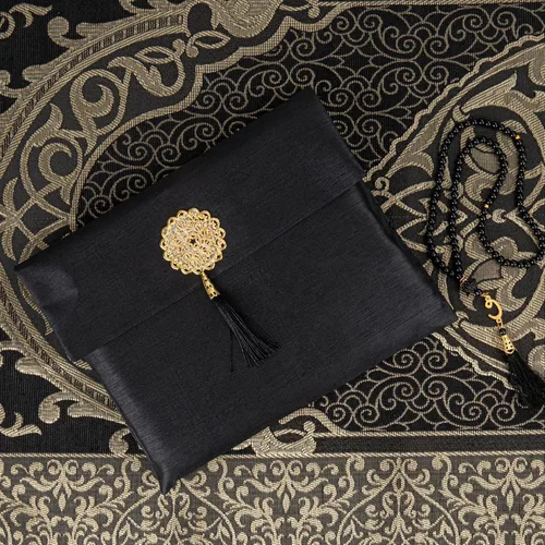 Vista 4 de Modefa Tapete de oración islámica, regalos musulmanes, alfombra fina de oración musulmana de viaje en bolsa de regalo de tafetán con cuentas Tasbih