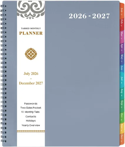 Vista 16 de Agenda mensual 2026 - Agenda 2026, agenda de enero 2026 a diciembre 2026, calendario mensual de 12 meses con pestañas y bolsillo, etiquetas