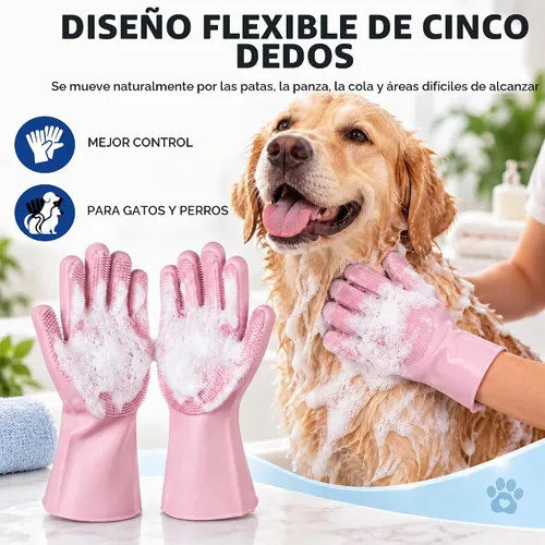Vista 4 de NVNAN - Guantes de silicona para mascotas con dientes de alta densidad para perros y gatos Rosa