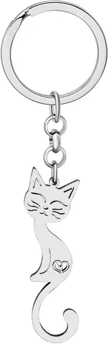 Vista 2 de RAIDIN Llavero de acero inoxidable chapado en oro con bonito diseño de gato, regalo para mujeres y niñas, llavero para coche, monedero, llaves