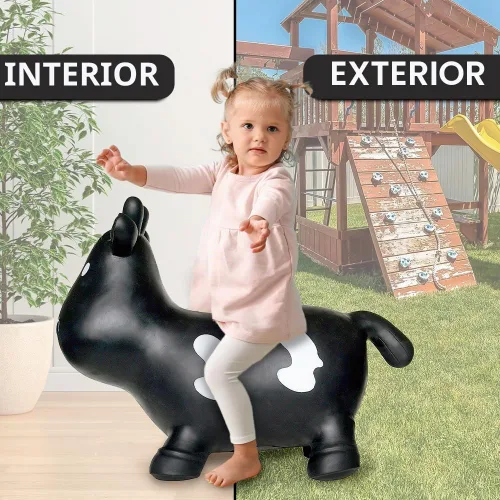Vista 6 de Juguete inflable de vaca negra para niños pequeños con bomba