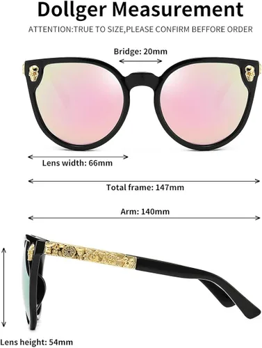 Vista 6 de Dollger Lentes de sol con diseño de calavera, y aros con forma de ojo de gato, protección UV400