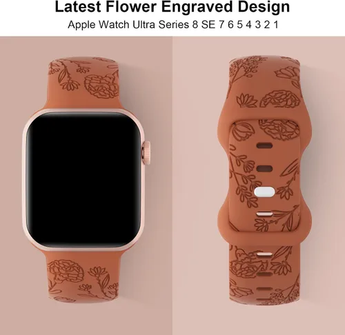 Vista 3 de Paquete de 3 correas de silicona grabadas florales compatibles con Apple Watch Band de 1.496 pulgadas, 1.575 pulgadas, 1.614 pulgadas, 1.654