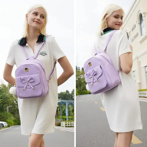 Vista 11 de ZGWJ Mini mochila de cuero con moño, mochila pequeña, linda mochila casual de viaje para niñas y mujeres, M, Mochilas tipo mochila