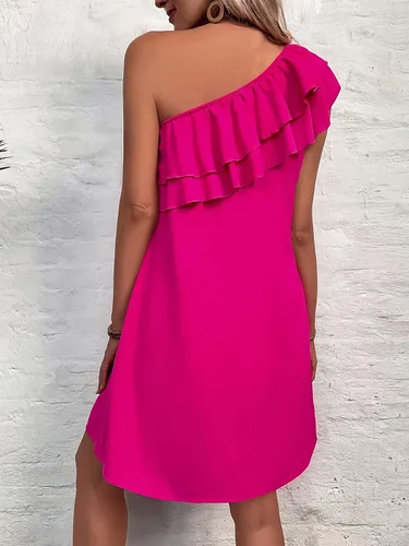 Vista 2 de Floerns Vestido tipo túnica con volantes y escalonado de un hombro para mujer